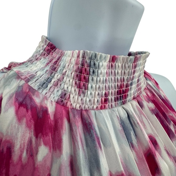 NWT Halogen Sleeveless Pleated Sharkbite Hem Midi Halter Dress Magenta Size XL - Picture 4 of 10